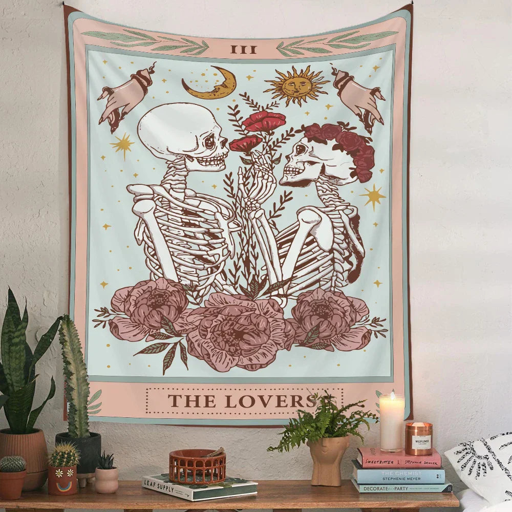 Schädel Hochzeits Tarot Wandteppich
