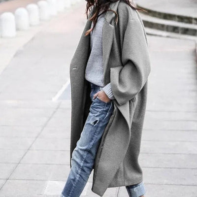 Unifarbene lange Jacke mit Wollaufschlag