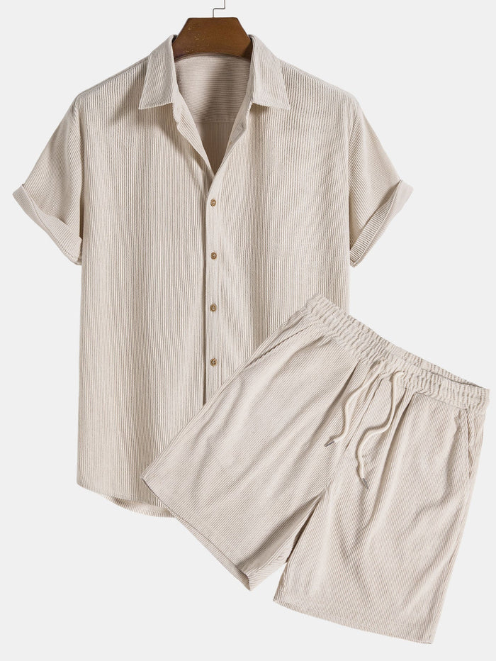 Elegantes Herren Strick-Set in Feinripp-Optik | Hemd & Shorts