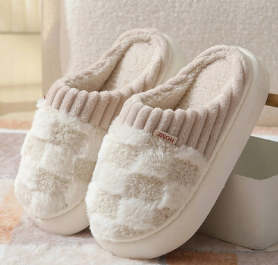Damen Hausschuhe Flauschiges Textil Kariert
