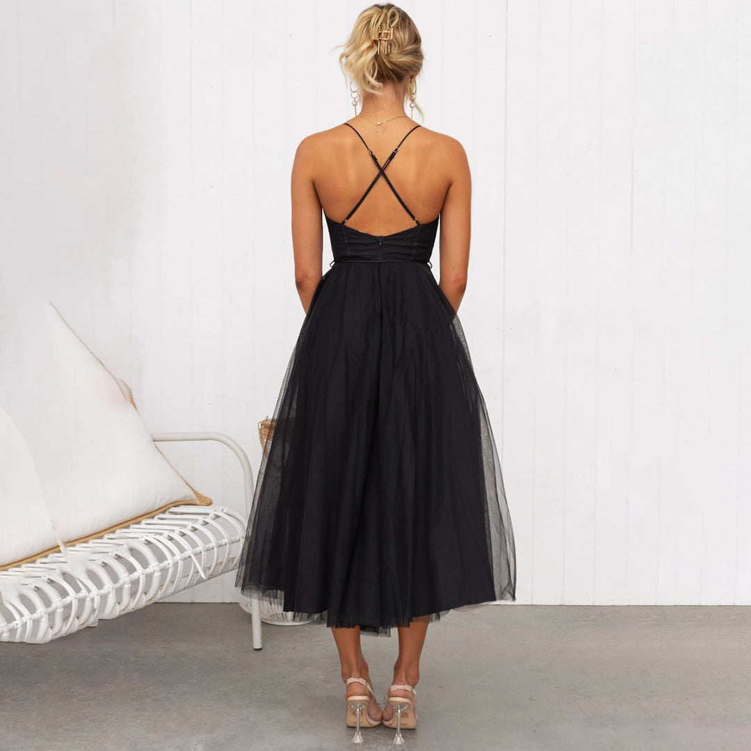 Festliches Midi Cocktailkleid | Fließendes Abendkleid mit V-Ausschnitt