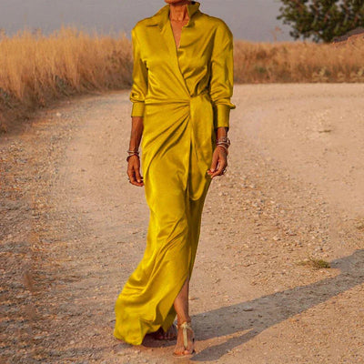 Damen-Maxikleid aus Chiffon mit Wickeloptik und langen Ärmeln