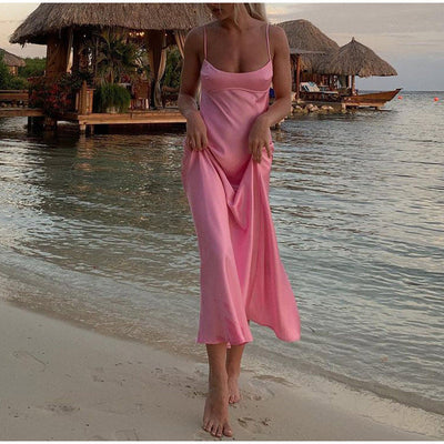 Sophie – Elegantes Satin-Maxikleid mit schmalen Trägern für Damen