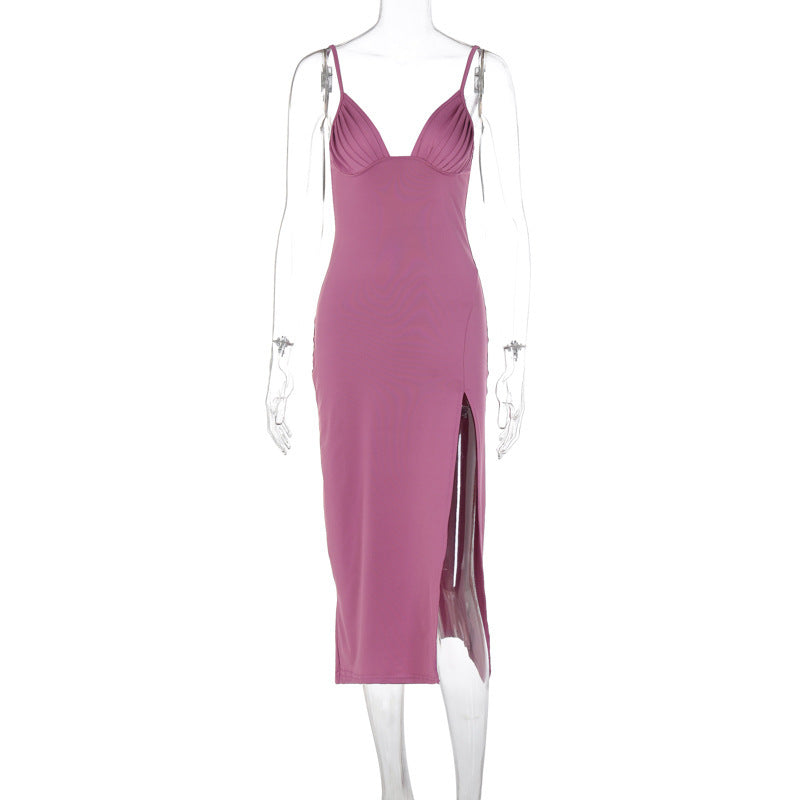 Holly – Ärmelloses Bodycon Kleid mit tiefem V-Ausschnitt und Schlitz