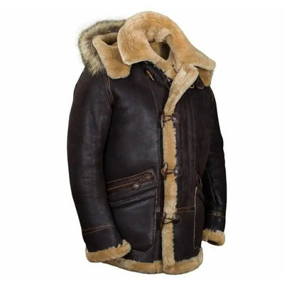 Herren Lederjacke mit Fellimitat-Kapuze