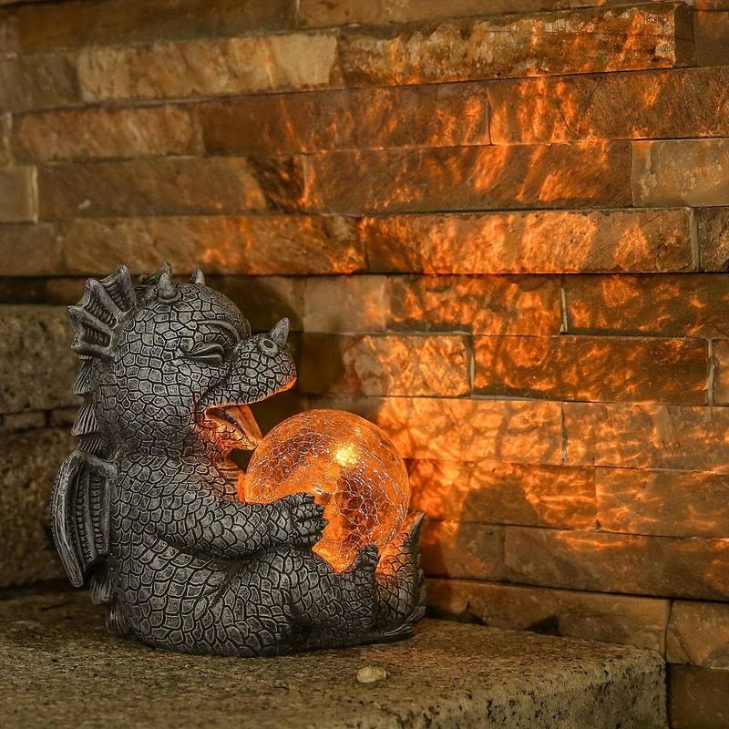 Gartenstatue - Draconis - Solarbeleuchtung - Harz-Drachenstatue Lampe