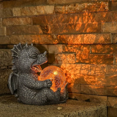 Gartenstatue - Draconis - Solarbeleuchtung - Harz-Drachenstatue Lampe