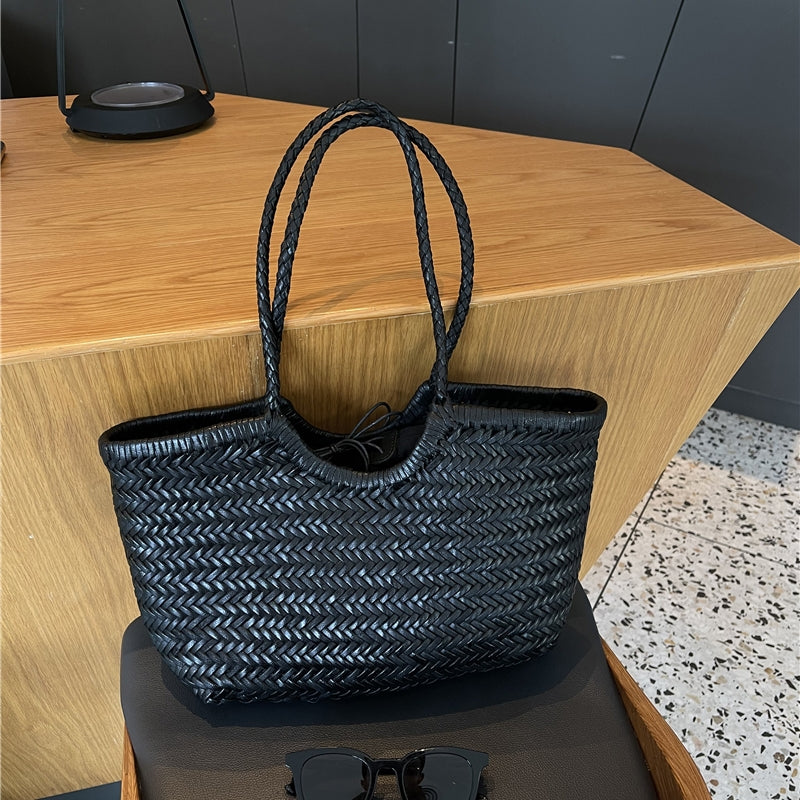 Lena | Braun Geflochtene Leder-Shopper – Rustikal & Stilvoll