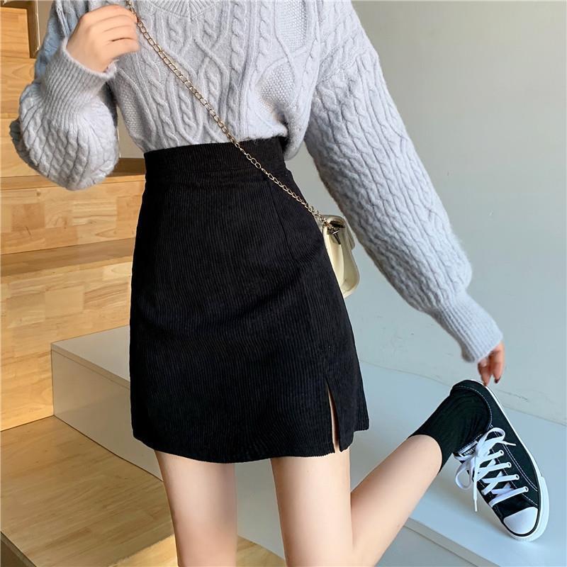 Rebecca – Retro Cord A-Linien Minirock mit hohem Bund