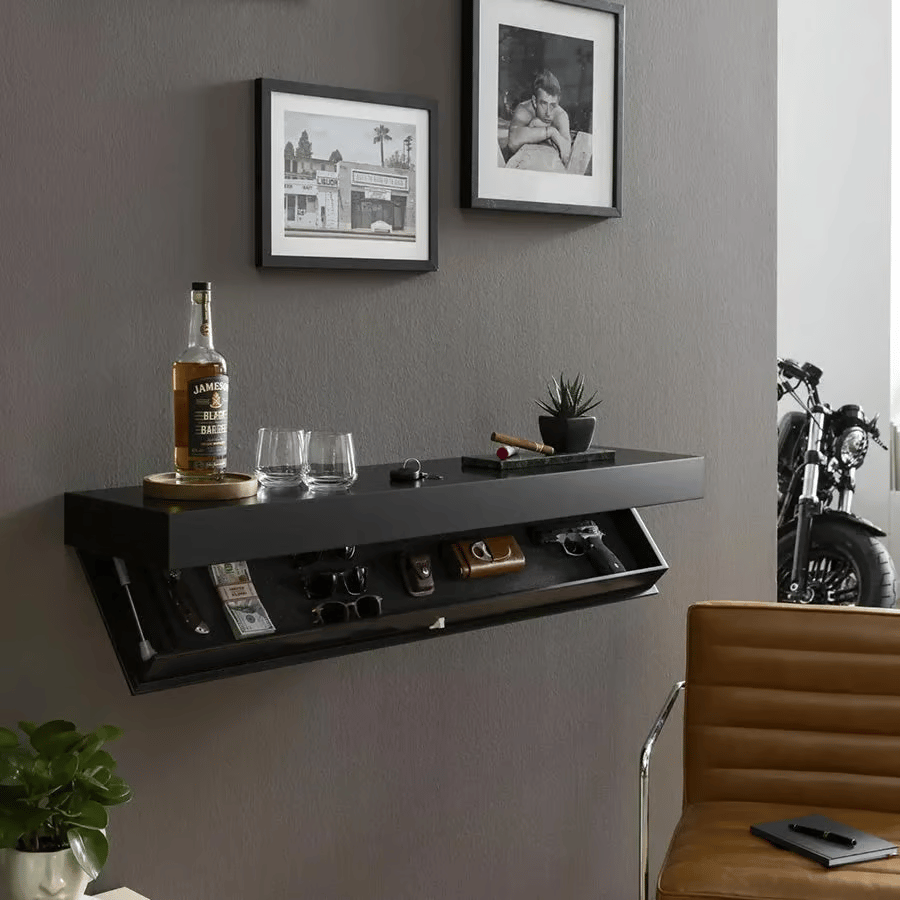 Wandregal mit Geheimfach | Massivholz | Schwebendes Design | Versteckte Aufbewahrung