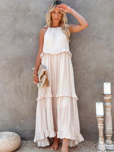 Sarah | Maxikleid mit Volants und Halter (Fast ausverkauft)