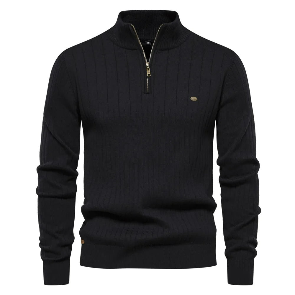 Herren Sweatshirt mit halbem Reißverschluss in einer Farbe