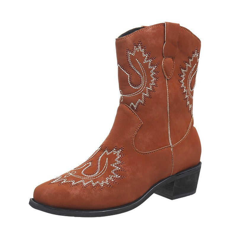 Lydia – Bestickte Westernstiefel mit klobigem Absatz