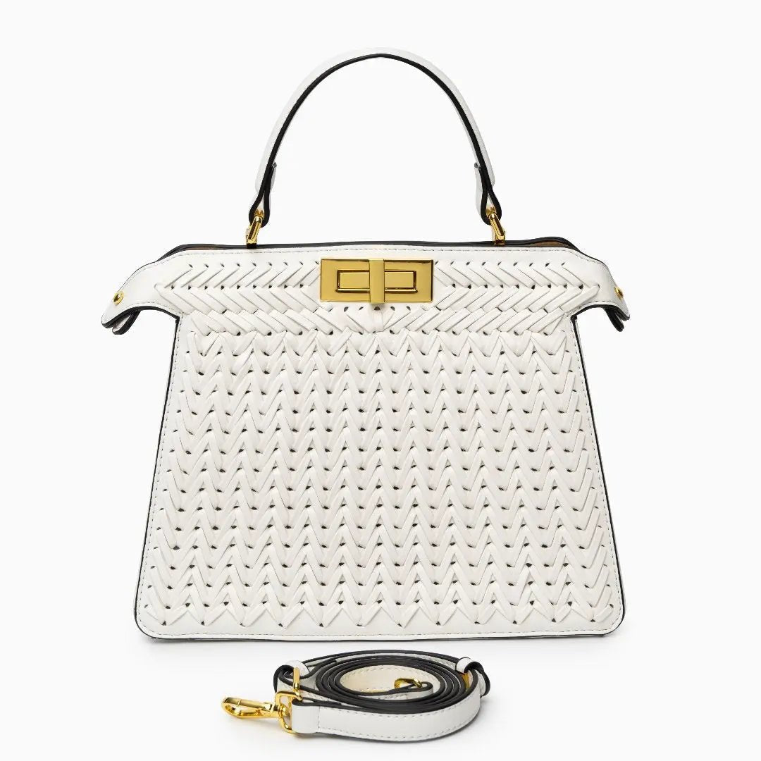 Estelle | Elegante geflochtene Handtasche mit Drehverschluss & goldenen Details
