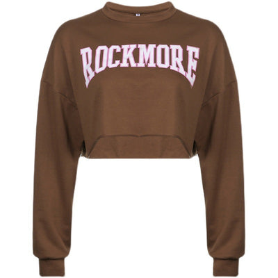 Karen – Harajuku Buchstaben Bedrucktes Braunes Kurzes Sweatshirt