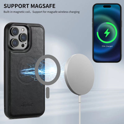 Leder Kartenetui iPhone Hülle: Magsafe, Drahtloses Laden (Kompatibel mit Magsafe)