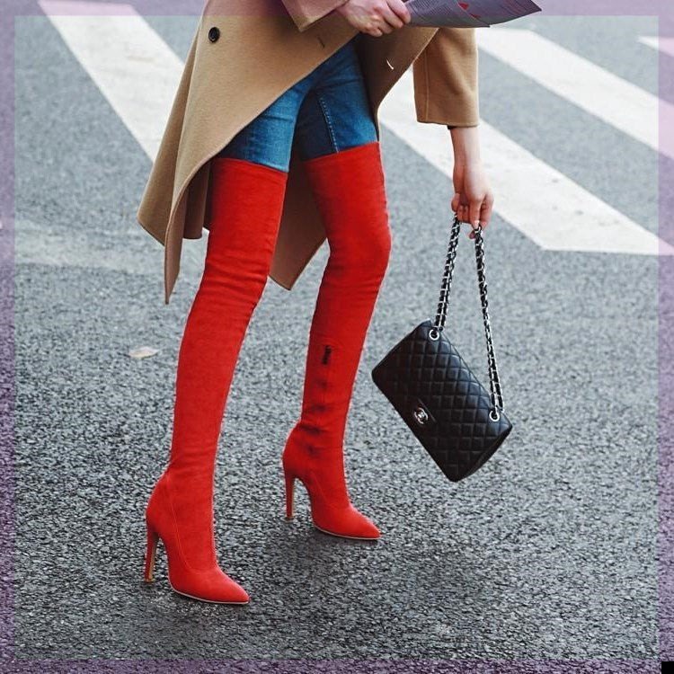Georgina – Stretch Damenstiefel über das Knie in Rot