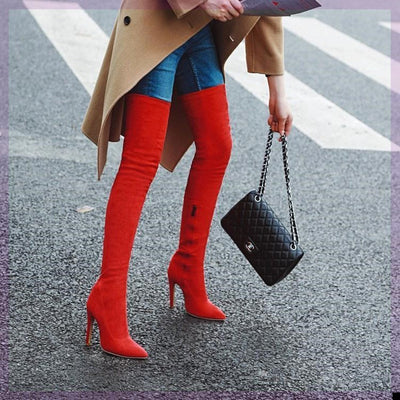 Georgina – Stretch Damenstiefel über das Knie in Rot