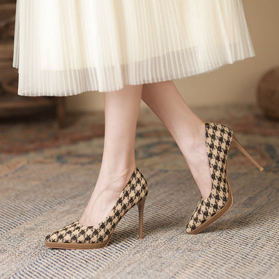 Leah – Spitze High Heels mit Hahnentrittmuster