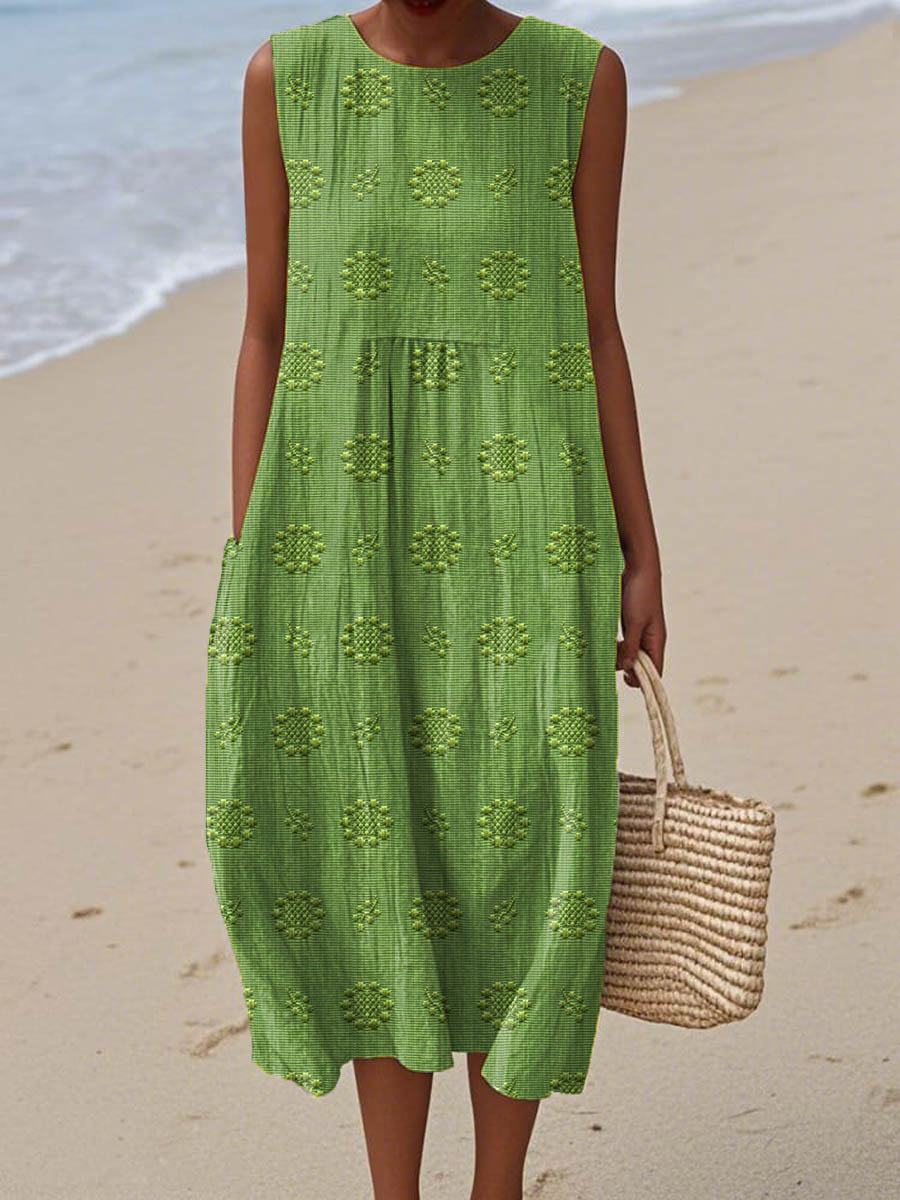 Gracelyn | Leichtes, besticktes ärmelloses Strandkleid