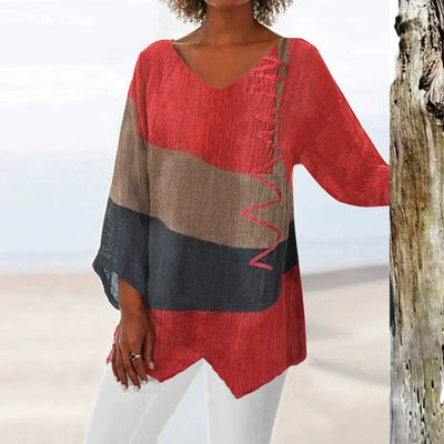 Jutta | Stilvolles V-Ausschnitt Color Block Top