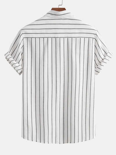 Gestreiftes Hemd mit Knopfleiste aus Baumwollmischung und Leinenhose mit geradem Bein