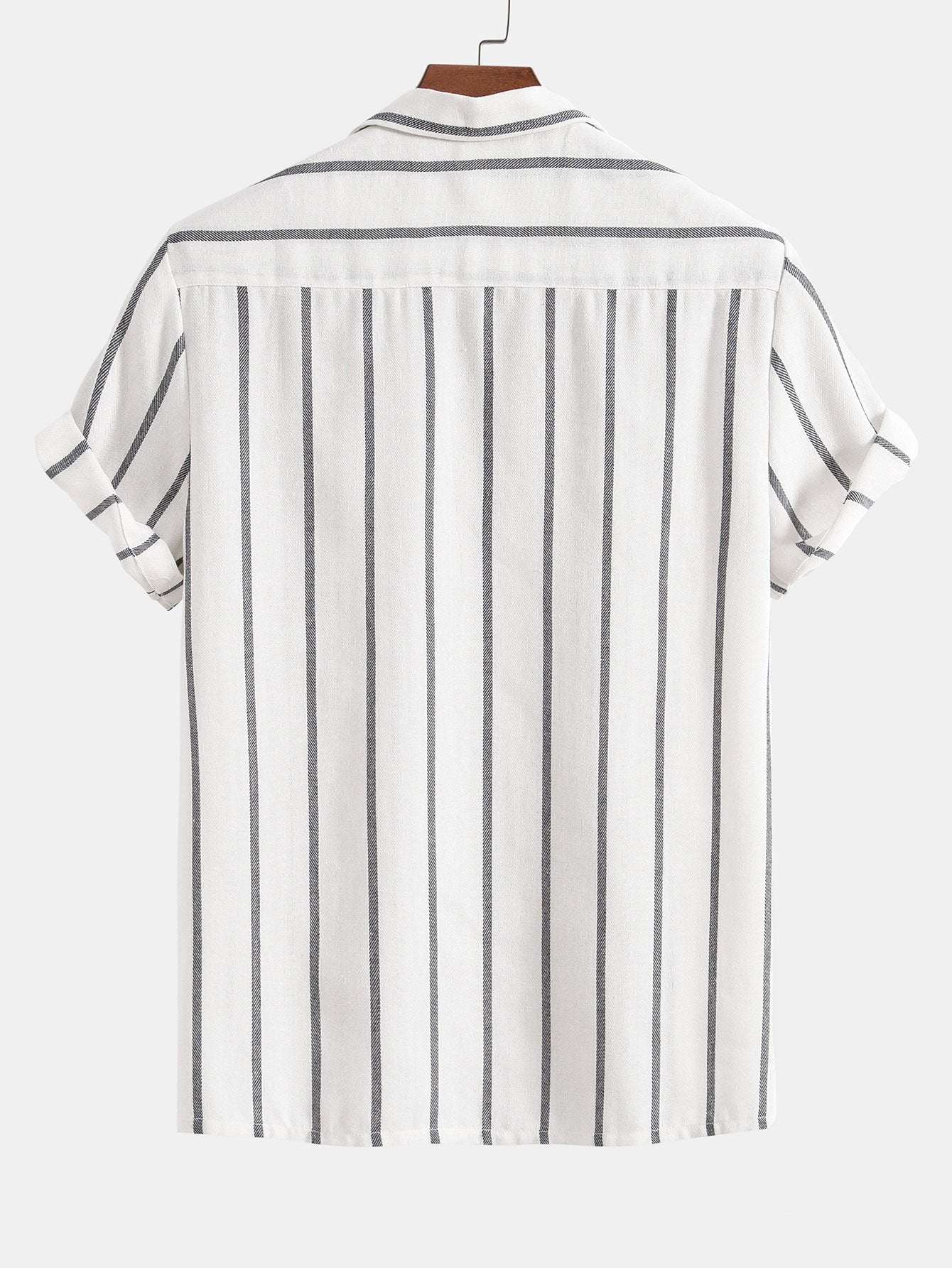 Gestreiftes kubanisches Hemd aus Baumwollmischung und Leinenhose mit geradem Bein