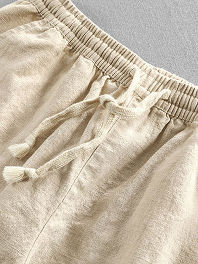 Kurzärmeliges Hemd mit Stehkragen im Leinen-Look & Hose mit Leinen-Baumwoll-Mischung