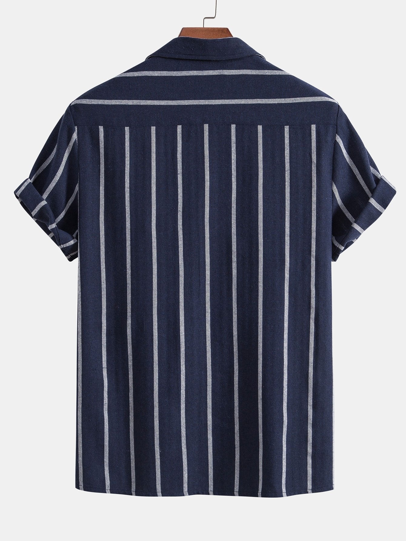 Gestreiftes kubanisches Hemd aus Baumwollmischung und Leinenhose mit geradem Bein