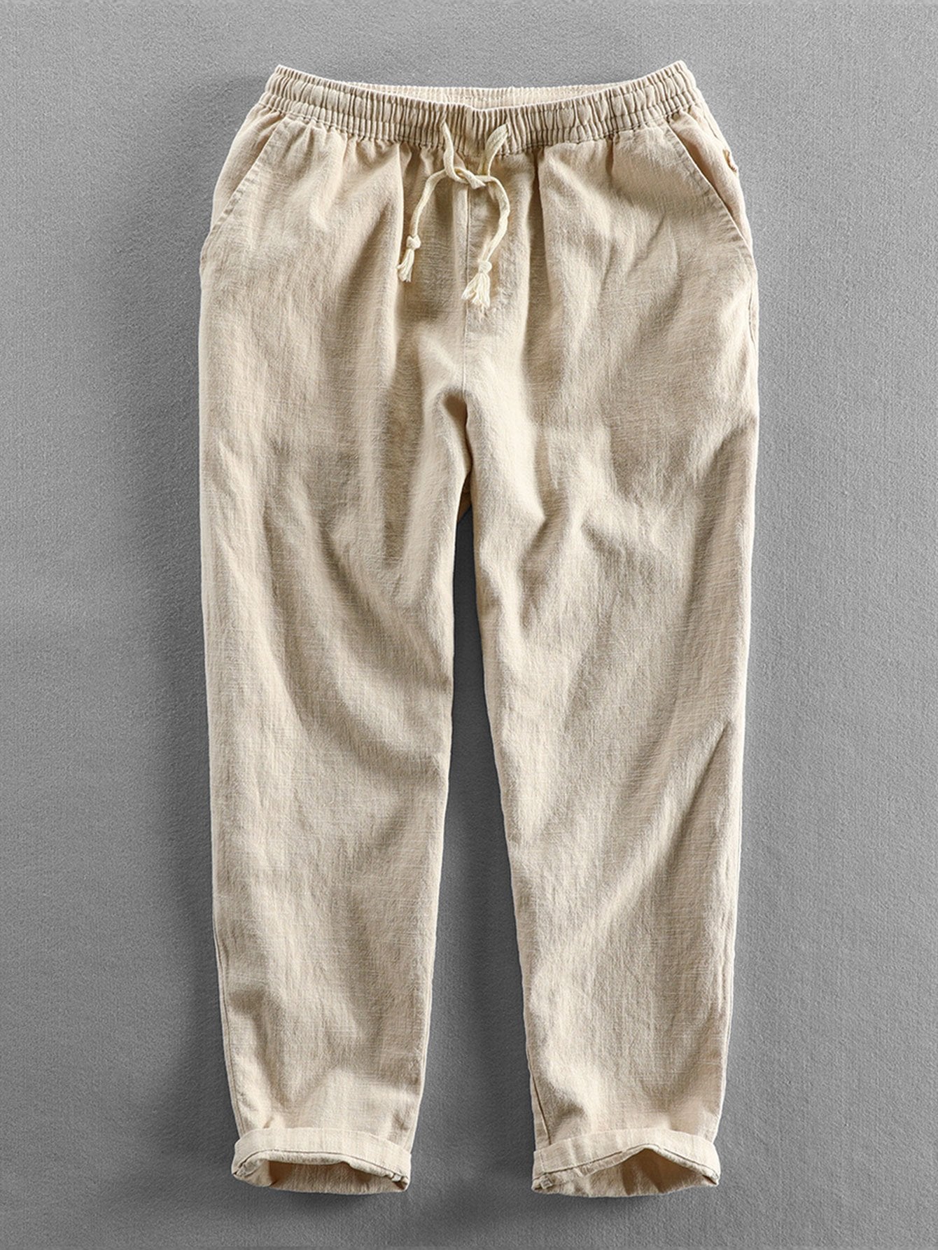 Kurzärmeliges Hemd mit Stehkragen im Leinen-Look & Hose mit Leinen-Baumwoll-Mischung