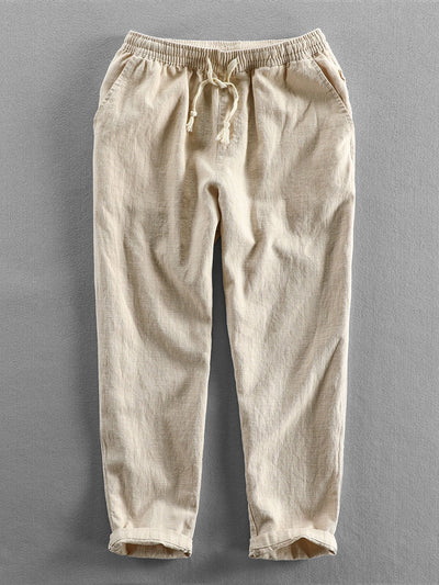 Kurzärmeliges Hemd mit Stehkragen im Leinen-Look & Hose mit Leinen-Baumwoll-Mischung