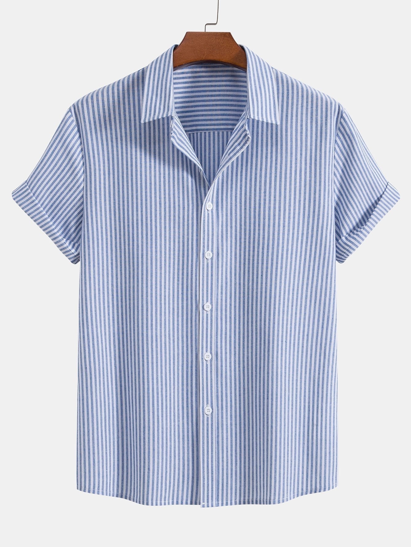 Kurzärmeliges gestreiftes Button-Down-Hemd aus Baumwollmischung