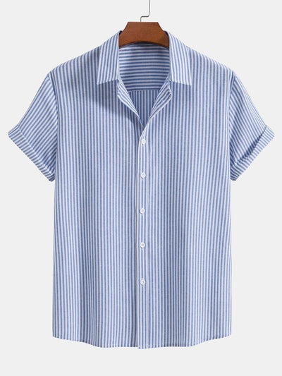 Kurzärmeliges gestreiftes Button-Down-Hemd aus Baumwollmischung
