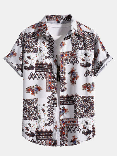 Knöpftes Hemd mit Paisley-Patchwork-Muster