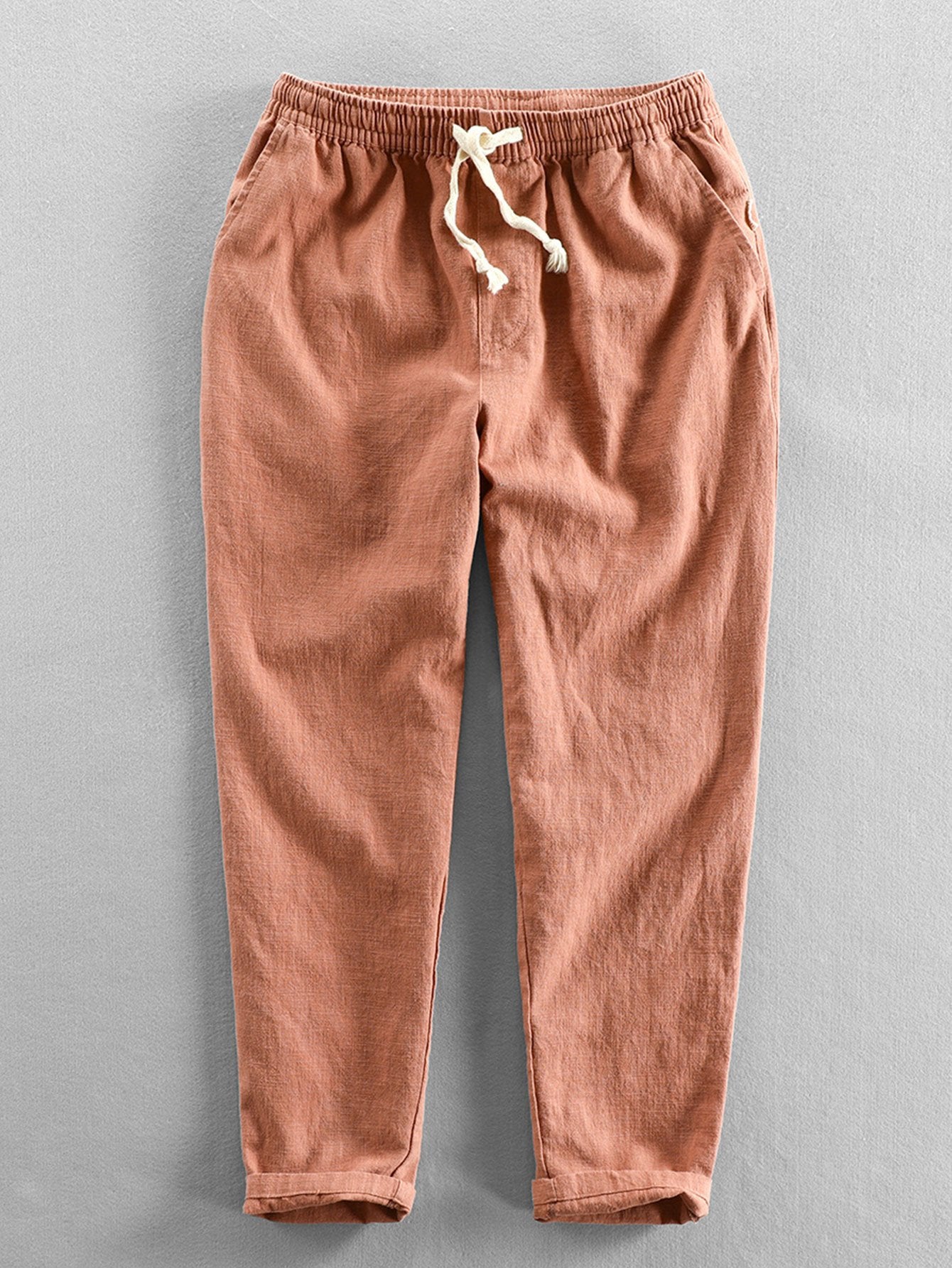 Kurzärmeliges Hemd mit Stehkragen im Leinen-Look & Hose mit Leinen-Baumwoll-Mischung