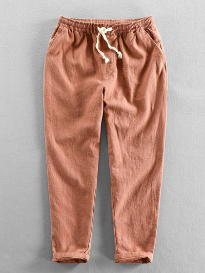 Kurzärmeliges Hemd mit Stehkragen im Leinen-Look & Hose mit Leinen-Baumwoll-Mischung