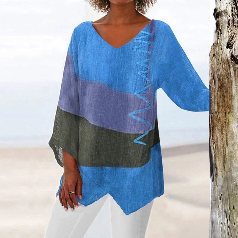 Jutta | Stilvolles V-Ausschnitt Color Block Top