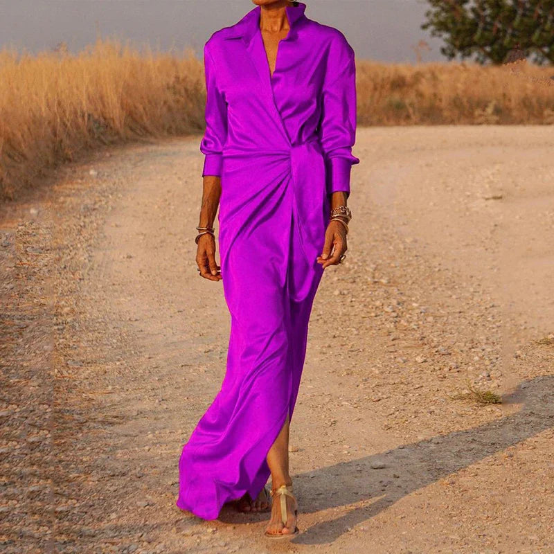 Damen-Maxikleid aus Chiffon mit Wickeloptik und langen Ärmeln