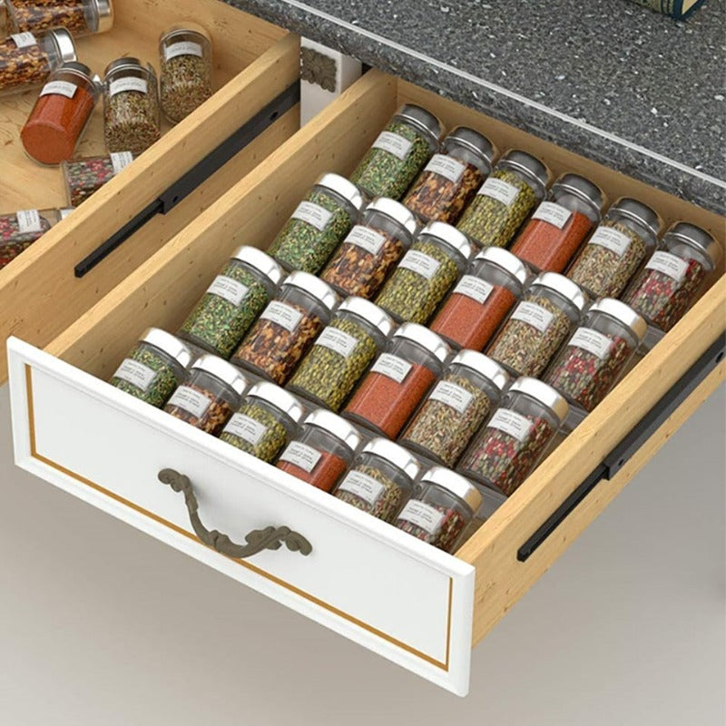Gewürz Organizer Acryl | Transparent | Verstellbar 1–4 Stufen | Platzsparend für Küchenschublade
