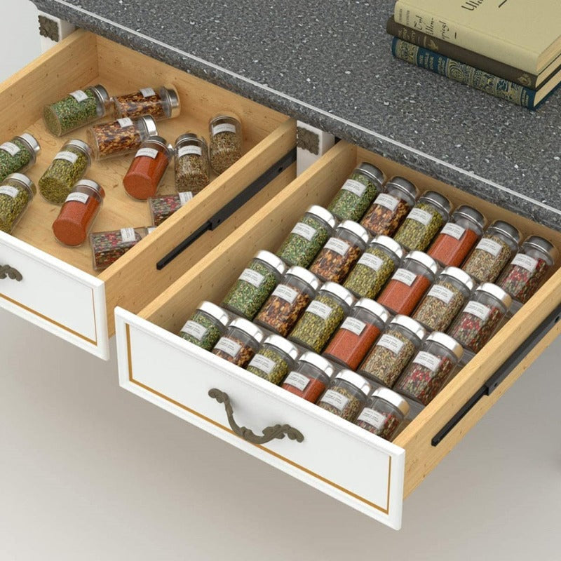 Gewürz Organizer Acryl | Transparent | Verstellbar 1–4 Stufen | Platzsparend für Küchenschublade