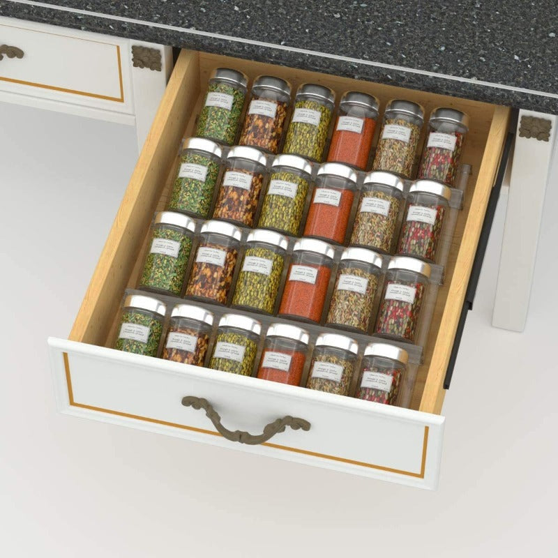 Gewürz Organizer Acryl | Transparent | Verstellbar 1–4 Stufen | Platzsparend für Küchenschublade