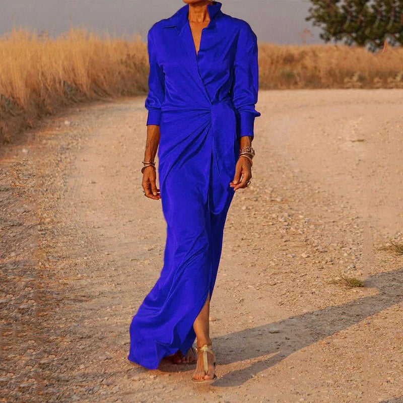 Damen-Maxikleid aus Chiffon mit Wickeloptik und langen Ärmeln