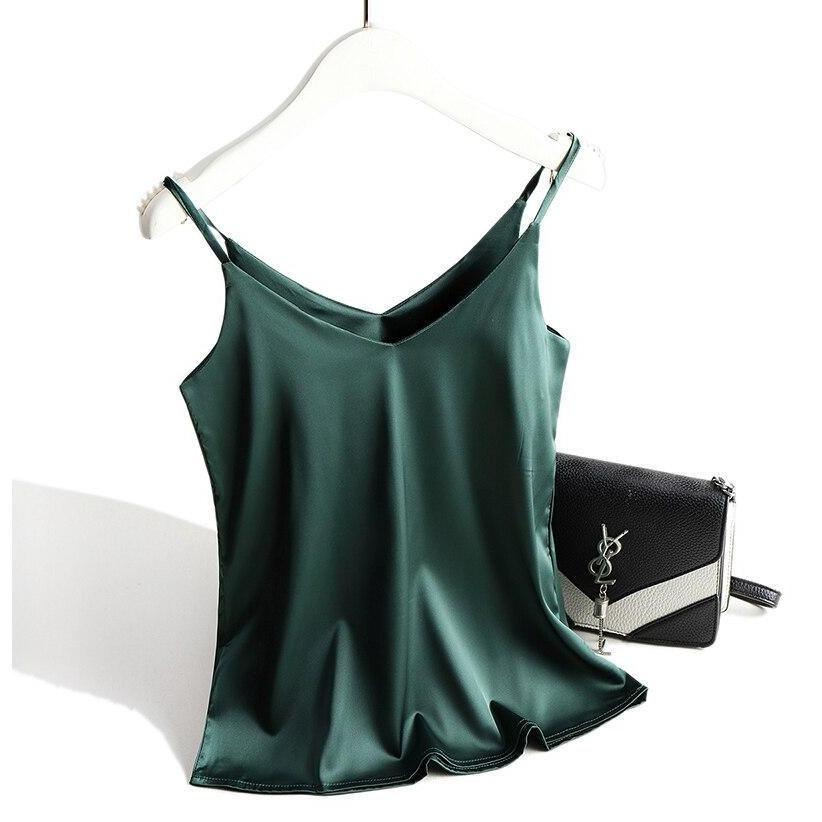 Damen Satin Top mit Spaghettiträgern und V-Ausschnitt
