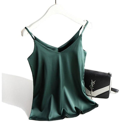Damen Satin Top mit Spaghettiträgern und V-Ausschnitt
