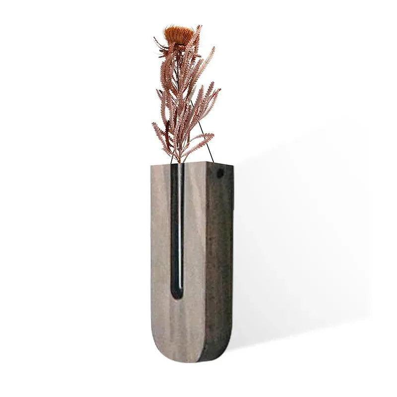 Vintage Wandvase │ Holz-Hydroponik Wandpflanzenhalter │ Transparenter Glasröhren-Blumentopf