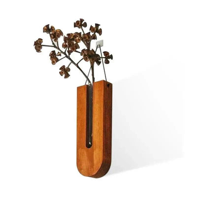 Vintage Wandvase │ Holz-Hydroponik Wandpflanzenhalter │ Transparenter Glasröhren-Blumentopf