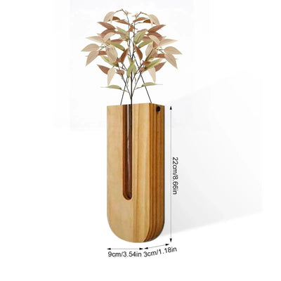Vintage Wandvase │ Holz-Hydroponik Wandpflanzenhalter │ Transparenter Glasröhren-Blumentopf