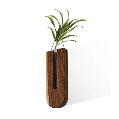 Vintage Wandvase │ Holz-Hydroponik Wandpflanzenhalter │ Transparenter Glasröhren-Blumentopf