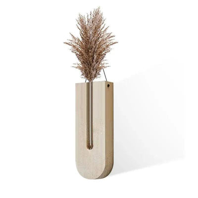 Vintage Wandvase │ Holz-Hydroponik Wandpflanzenhalter │ Transparenter Glasröhren-Blumentopf