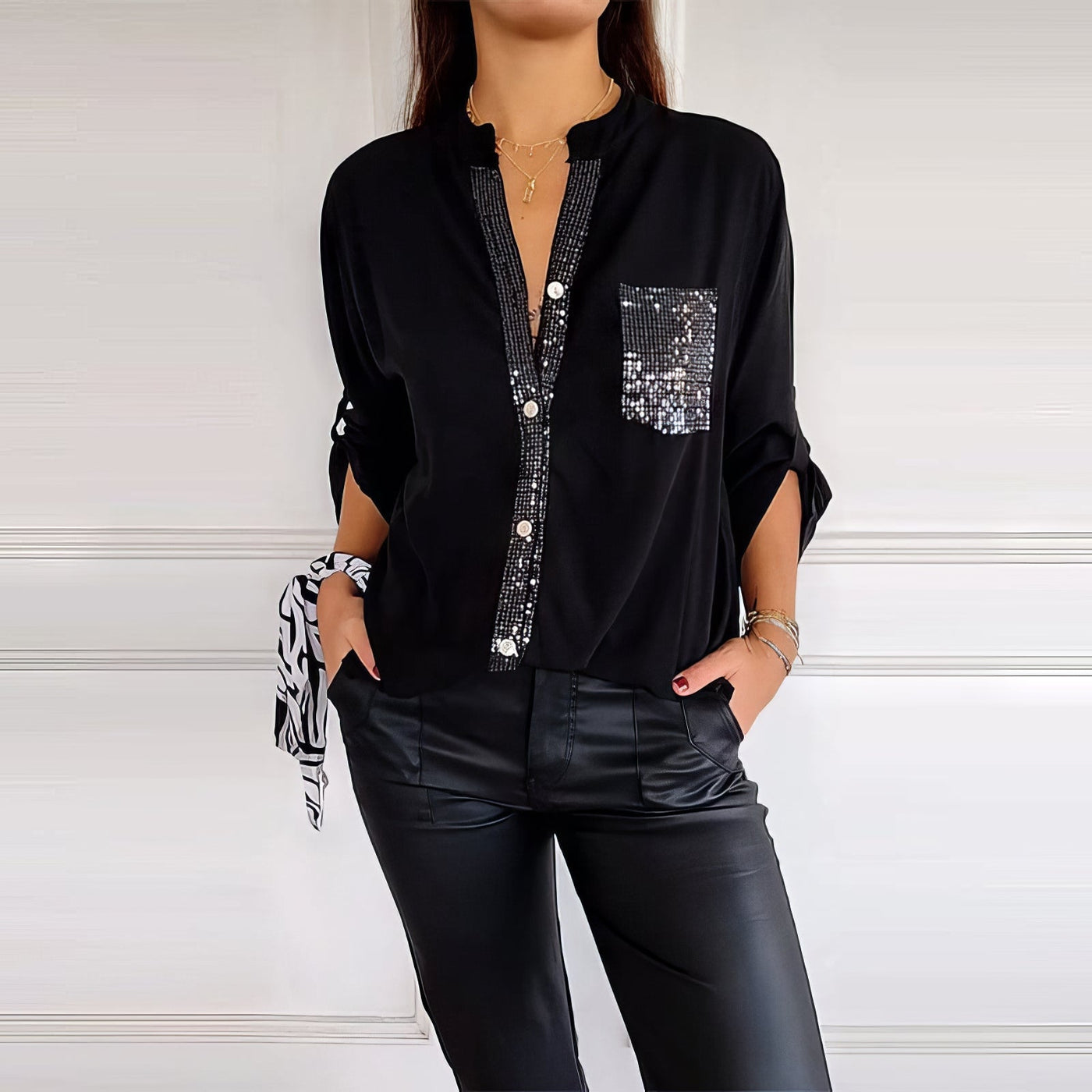 LUCIE | Top Patchwork mit Pailletten, Glänzend und Elegant